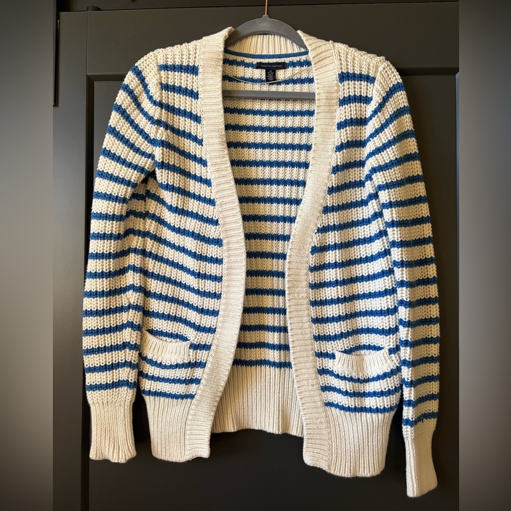 Tommy Hilfiger Blue and Cream Striped Cardigan
